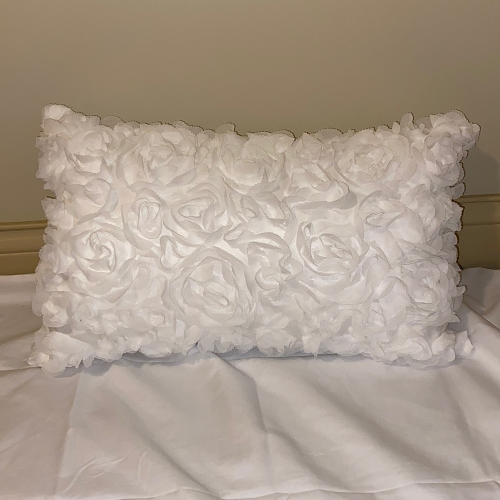 White Chiffon Rose Decorative Pillow